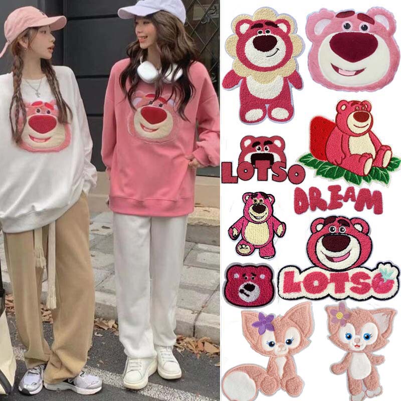 Cartoon Fashion Versatile Large Embroidered Towel Patch for Jacket Hoodie DIY Decoration Patch Pattern Strawberry Bear