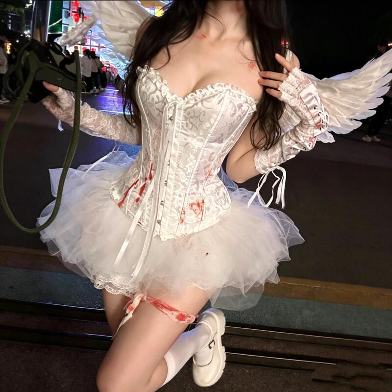Halloween Cosplay Costume Female Ghost Bride Npc Human Purge Project Sexy Little Angel Demon Dress up Costume