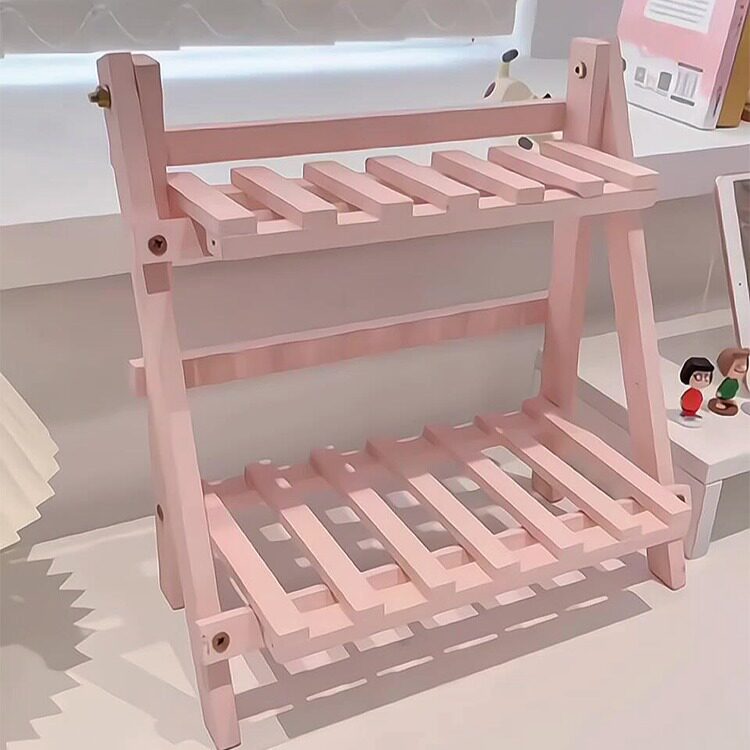 Pink Table Rack Pink Wooden Desktop Storage Rack ins Stylish and Beautiful Portable ...