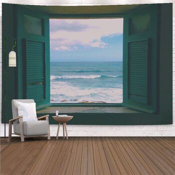 Sufa window-mounted sea view hanging cloth blue sea art hanging cloth rental renovation dormitory cloth head decoration wall bed tapestry