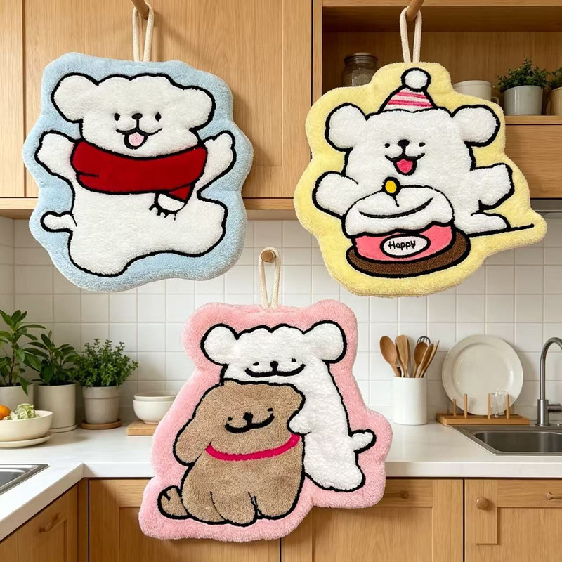 Line Art Dog Hand Towel, Line Art Dog Hand Towel, Hangable, Absorbent, Cute, Quick-Drying, Thickened, Household Bathroom, Non-Shedding