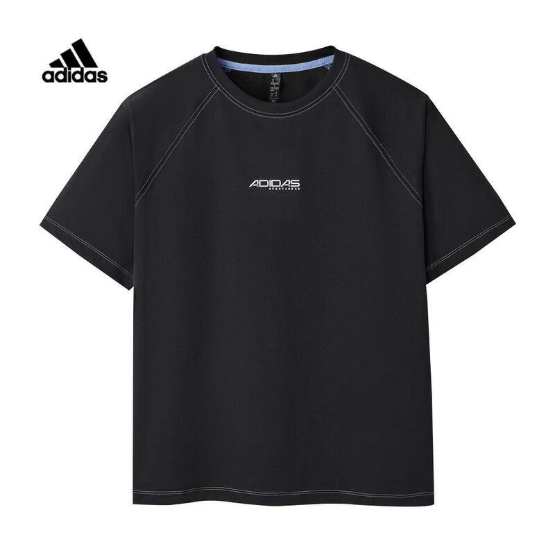 Adidas Men's Short-Sleeved Black Round Neck Printed T-Shirt Summer New Loose Shirt Le3595 Adidas Men's Short-Sleeved Black Round Neck Printed T-Shirt Summer New Loose Shirt Le3595