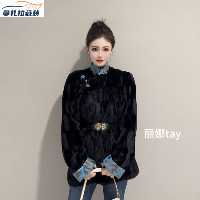 Lina Tay goddess 2023 autumn and winter new Chinese jacket female Chinese wind leather hair integrated warm hide clothes-Taobao