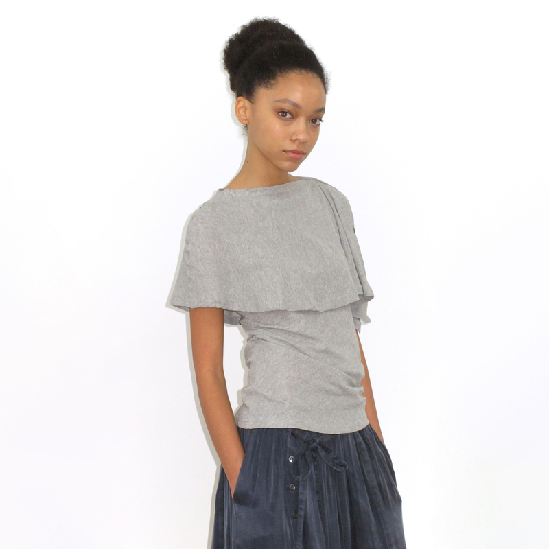 Mito De Dar Long-Staple Cotton Multi-Wear Twill Gray Cape Vest Top