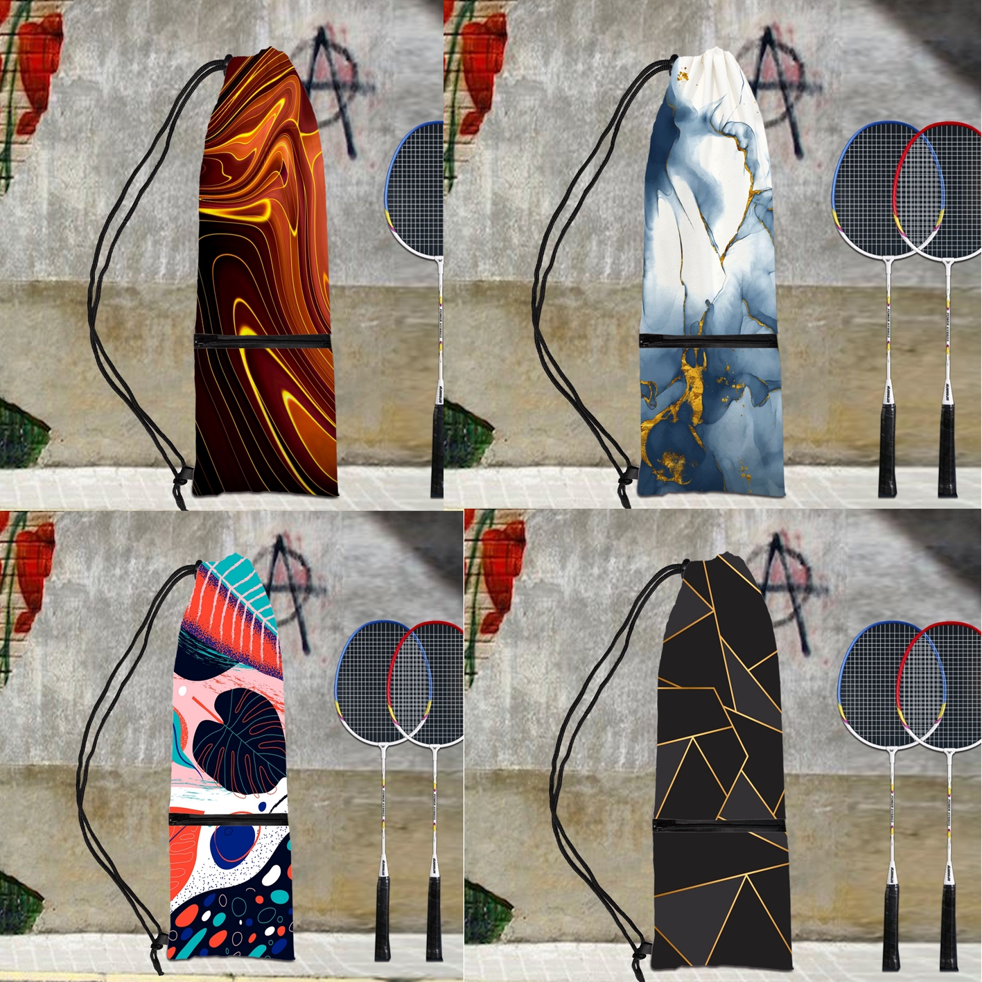 Feather Racket Bag Single Thickened Flannel Print Bouquet Pocket Portable Skew Outdoor Racket Bag Fashion Trend-Taobao