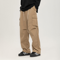 American style jacket autumn multi-pocket wide-leg overalls for men and women outdoor hiking and mountaineering drawstring parachute pants trendy