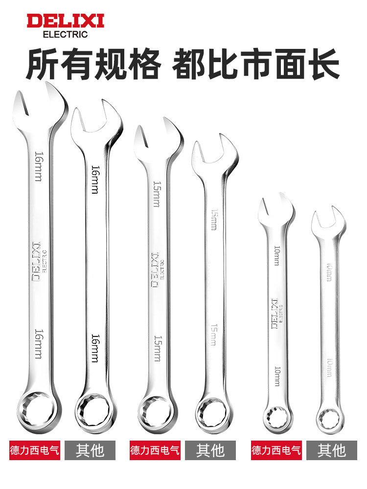 Delixi Dual-Purpose Wrench No. 10, 13, Open-End and Box-End Wrench Set, Tool Set