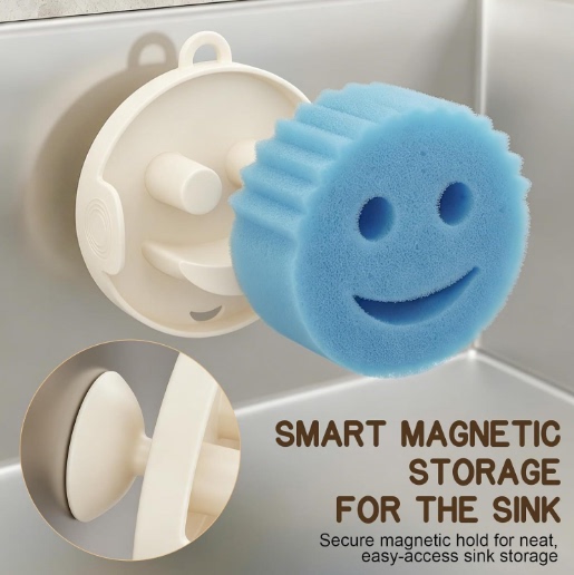 Cross-Border New Product Smiley Sponge Holder with Handle and Magnetic Attachment, Smiley Face Magic Sponge Dishwashing Stick Holder Cross-Border New Product Smiley Sponge Holder with Handle and Magnetic Attachment, Smiley Face Magic Sponge Dishwashing Stick Holder