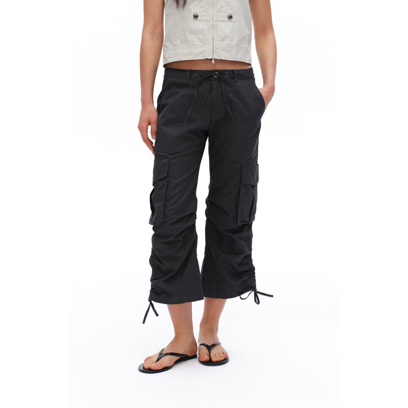 Oinimi Dark Gray Millennial Drawstring Eight-Point Cargo Pants Y2K Low-Waist Ruched Casual Pants Oinimi Dark Gray Millennial Drawstring Eight-Point Cargo Pants Y2K Low-Waist Ruched Casual Pants