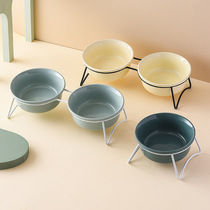 Cat bowl ceramic dog bowl food bowl double bowl food bowl protection cervical vertebra rice bowl cat drinking water bowl rice bowl pet supplies