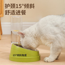 Dog Bowl Cat Bowl Double Bowl Neck Guard Stainless Steel Anti-Tip Bowl Automatic Drinking Pet Food Dishes Dog Bowl Cat Bowl Feeding Bowl