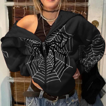 Hoodie Dark Spider web printed Goth Black hoodie sweatshirt