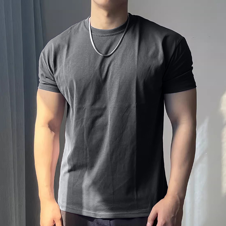 Fitness Sports Short-Sleeved Men's Loose-Fitting Breathable T-Shirt with Small Neckline That Shows Muscles, Round Neck Running Training Clothes