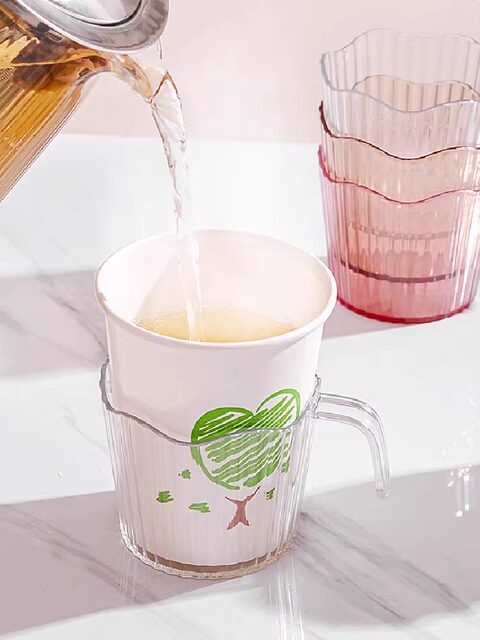 Thickened Disposable Paper Cup Holder with Hard Plastic Tea Cup Holder, Insulated Cup Holder with Stripes, Universal Cup Sleeve