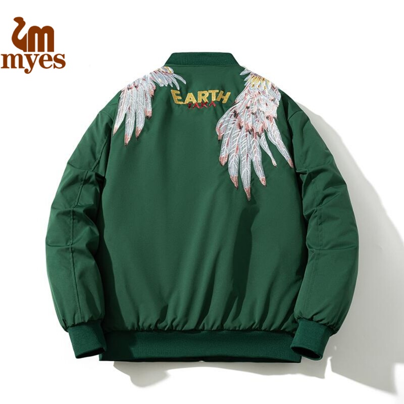 Makino Sen American-Style Jacket for Men, Autumn and Winter Cardigan with Feather Eagle Wings, Angel Wings, Cotton Coat, Baseball Jacket