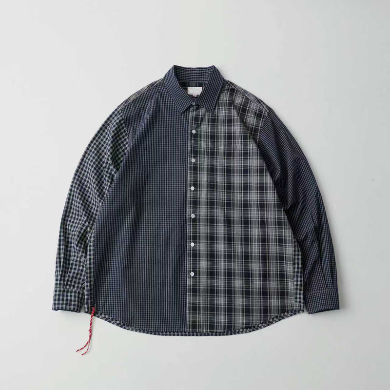 Japanese Bms Jap Line Crazy Loose Red String Plaid Vintage Long-Sleeve Shirt, Loose Fit, Unisex Style