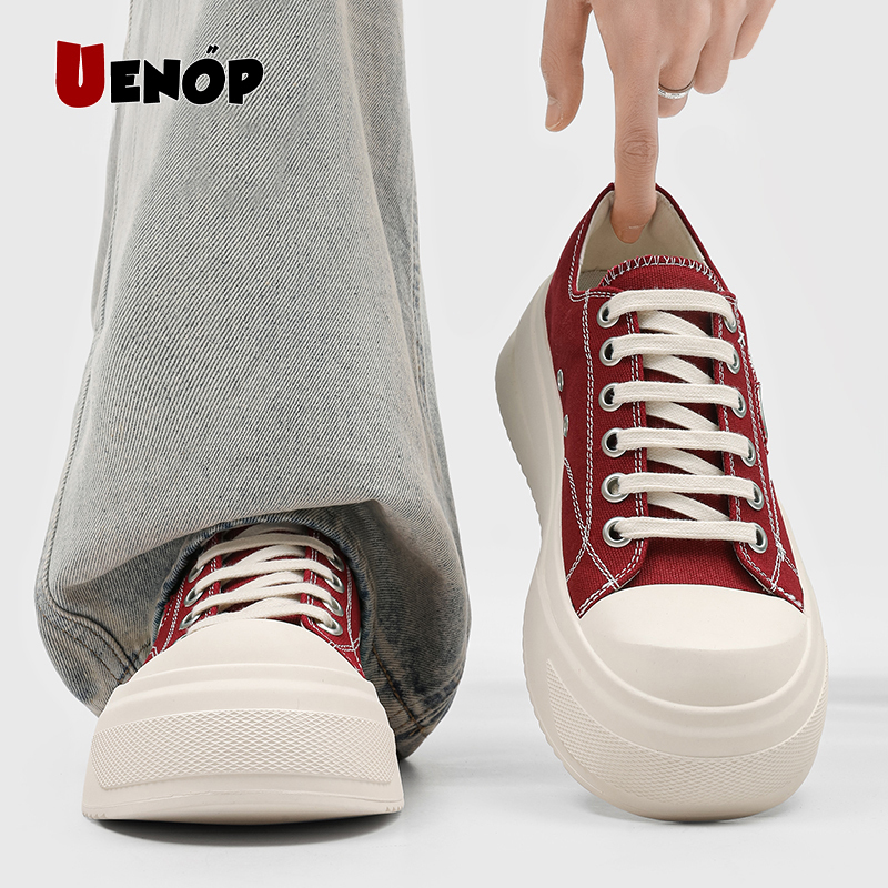 Uenoplanet【Plum Blossom Series】Red Retro Trendy Thick-Soled Canvas Shoes for Men and Women Height-Increasing Sports Shoes