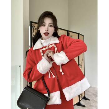 Red Christmas and New Year Festive Outfit Set, Fashionable Two-Piece Set for Spring, Autumn, and Winter, Long Skirt and Jacket