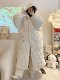 Vockoo Autumn and Winter Pajamas for Women, Three-Layer Quilted Cotton Jacket, Coral Velvet Robe, Fleece-Lined, Thickeneded, Warm Flannel Home Wear
