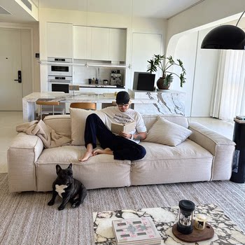 Linen fabric breeze sofa tofu block cotton and linen fully removable and washable french cream style module white down living room Linen fabric breeze sofa tofu block cotton and linen fully removable and washable french cream style module white down living room