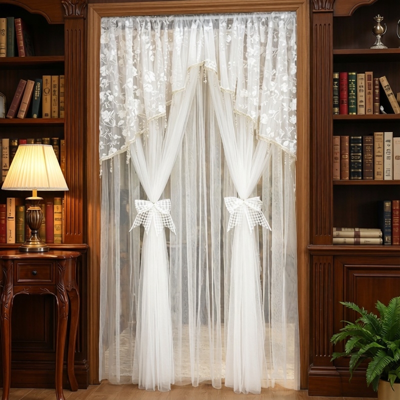 [Moonlight White] Lace Door Curtain Partition Curtain Privacy No-Drill Light-Filtering Non-See-Through Bedroom Room Home Use Screening Curtain