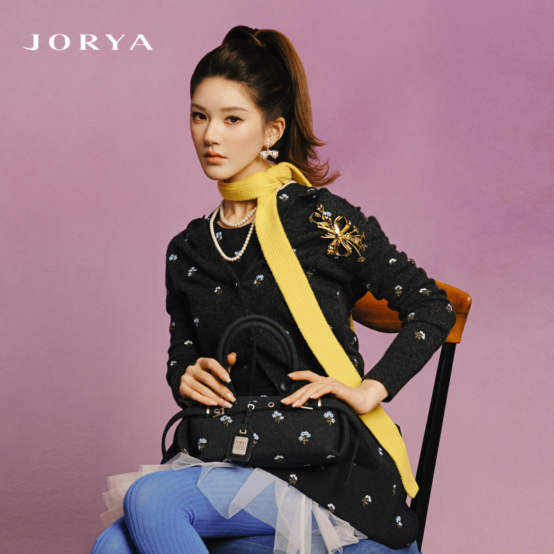 [Same Style as Zhao Lusi] Jorya26 Autumn New Retro Round-Neck Embroidered Beaded Wool Top Xsj4M10B