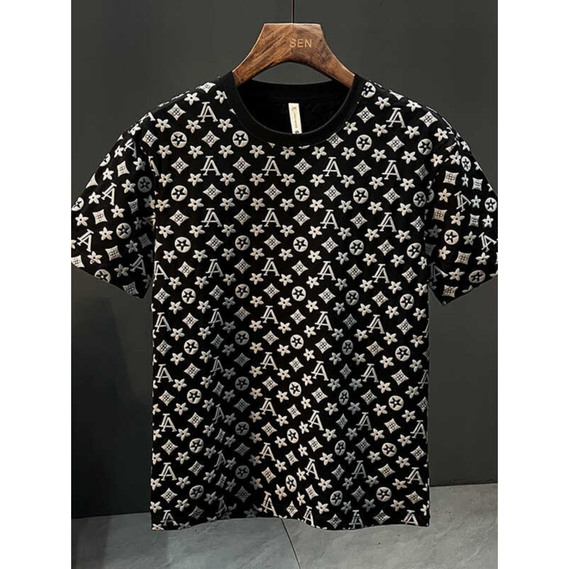 Lvаfgn Official Website Summer Short-Sleeved T-Shirt for Men 2026 New Style Round Neck Personalized Full-Print Trendy Brand Slim Fit and Versatile
