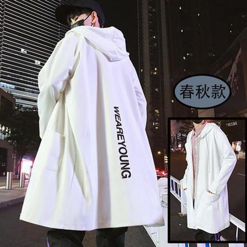 Ветровка с капюшоном, мужское весеннее белое пальто средней длины, свободная корейская версия красивой ветровки модного бренда в стиле хип-хоп