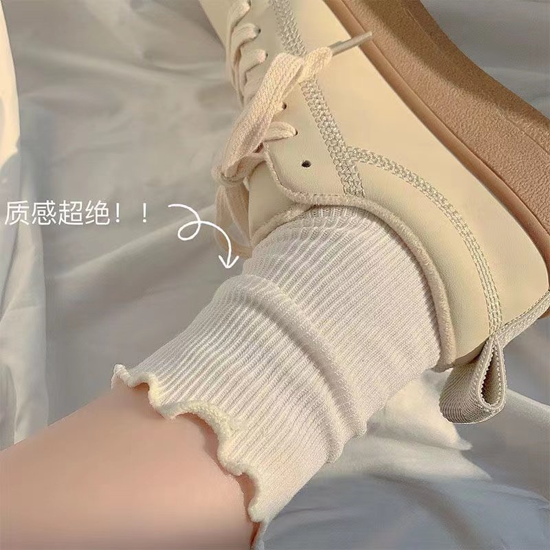 Pure Color White Lace Socks Female Midbarrel Summer Thin Mary Precious Shoes Agaric Side Socks Summer Ins 100 lap jk-Taobao