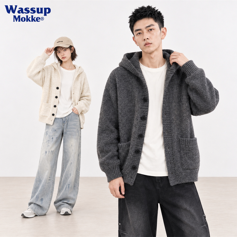 [Outlet Zone] Mall Clearance | Wassup Autumn and Winter Men's and Women's Hooded Knitted Cardigan Sweater Jacket