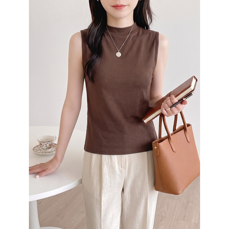 Half-Turtleneck Vest for Women 2026 New Early Autumn Summer Slim Fit Stylish Coffee Color Sleeveless Top for Inner or Outer Wear Half-Turtleneck Vest for Women 2026 New Early Autumn Summer Slim Fit Stylish Coffee Color Sleeveless Top for Inner or Outer Wear