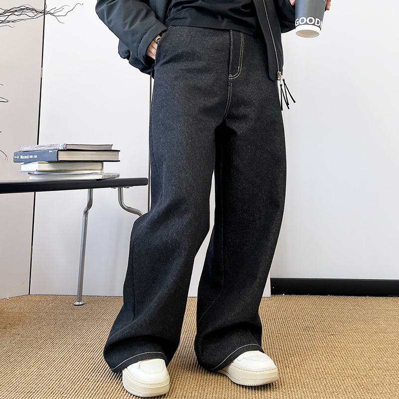 Azure Pepper Rough Wool Composite Faux Denim Straight-Leg Jeans Azure Pepper Rough Wool Composite Faux Denim Straight-Leg Jeans