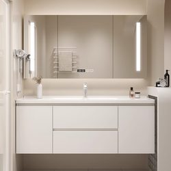 Cream Style Bathroom Cabinet Ceramic Integrated Basin Combination Modern Smart Hand Wash Basin Bathroom Sink Set