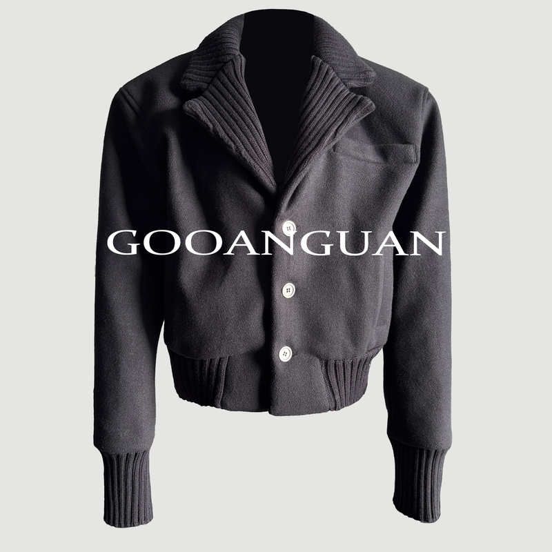 Gu'An Guan Heavy Woolen Coat, Thick Knit Ribbed Short Lapel Padded Shoulder Blazer, Cleanfit Men's Top