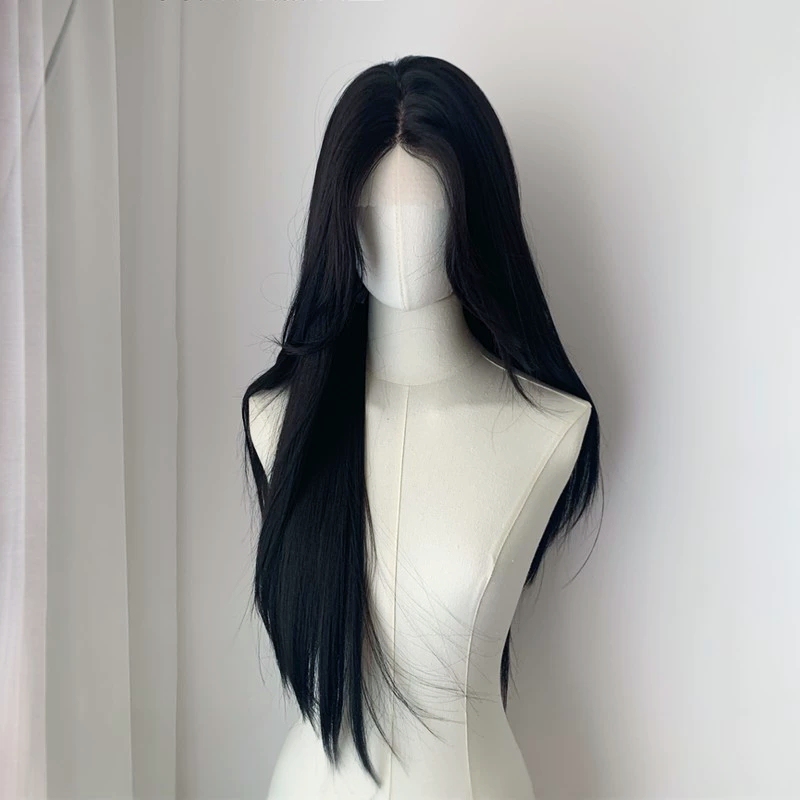 White Moonlight·Black Long Straight Wig for Women Full Head Cover Natural Daily Black Straight Hair with Side Bangs Universal for Cosplay