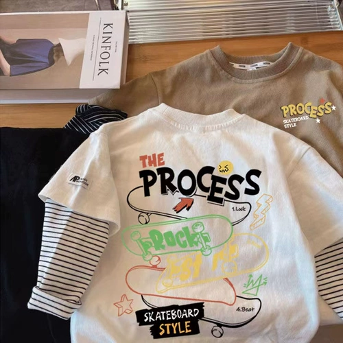 Хлопковая детская футболка, лонгслив, осенний детский комплект, детская одежда, в западном стиле