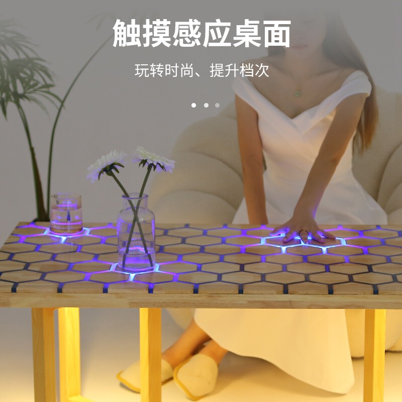 Smart Touch Human Body Sensing Resin River Table Luminous Lamp Table Coffee Table Desktop with a Sense of Technology and Magical Flowing Light