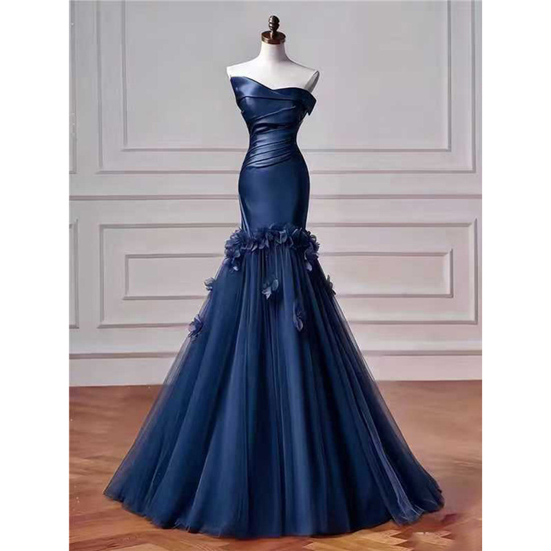 Blue Strapless Fishtail Dress 2026 New High-End Student Graduation Coming-Of-Age Ceremony Dress Host Engagement Long Dress
