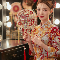 Heavy industry luxury wedding bride group fan red wedding fan diy material package wedding wedding Xiuhe red fan finished product