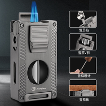 Cuban cigar cut lighter integrated portable cigar tool with driller straight flush V type three-in-one lighter
