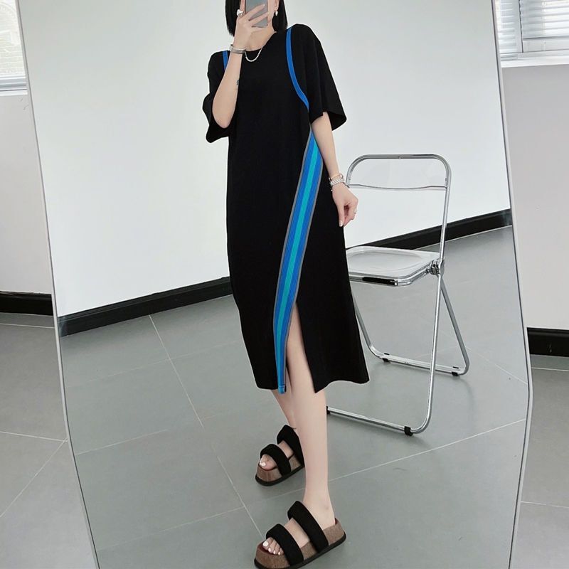 Plus Size 150kg European and American Style Slit Dress Women's Short-Sleeved T-Shirt Loose Long Skirt Summer New Style Plus Size 150kg European and American Style Slit Dress Women's Short-Sleeved T-Shirt Loose Long Skirt Summer New Style
