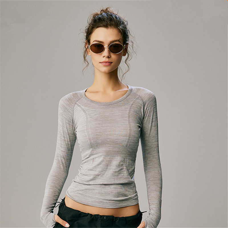 Iuiu Yogo Long-Sleeved Women's Quick-Drying Fitness Sports Running Yoga Wear Gray Top Round Neck Slim Sweatshirt Thin Iuiu Yogo Long-Sleeved Women's Quick-Drying Fitness Sports Running Yoga Wear Gray Top Round Neck Slim Sweatshirt Thin