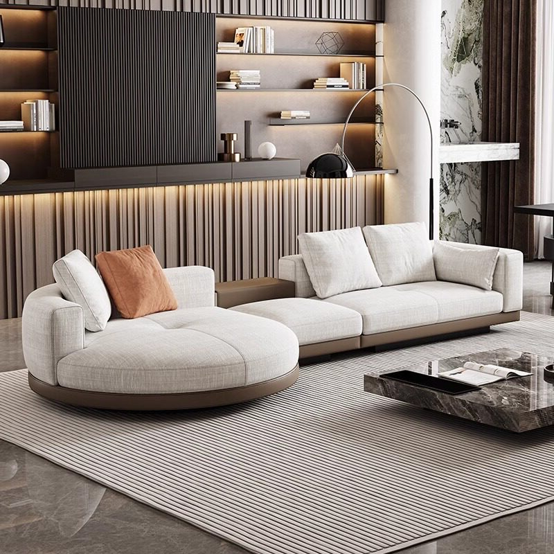 Italian Minimalist Cotton and Linen Fabric Sofa, Modern Simple Connelly New Model, Large Flat Living Room, Curved Chaise Corner