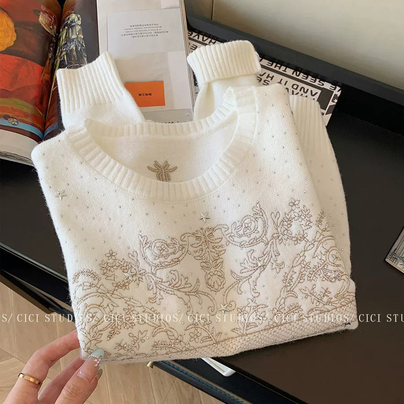 Recommended for Personal Collection~ Chanel-Style White Letter Embroidery Rhinestone Sweater for Women, Autumn Fashion, Versatile Knitwear Recommended for Personal Collection~ Chanel-Style White Letter Embroidery Rhinestone Sweater for Women, Autumn Fashion, Versatile Knitwear