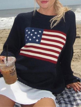 Y2K Women Winter Vintage Ladies Luxury American Flag Knit Sw
