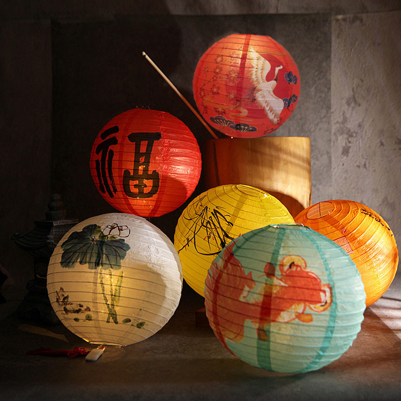 Китайский фонарик 1pc printed flower round paper lantern wedding birthday part