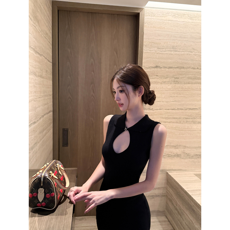 Buleng (Formerly Cchun Puree) Halter Neck Dress for Women, Pure Desire Style, Black Hollow-Out Short Bodycon Dress