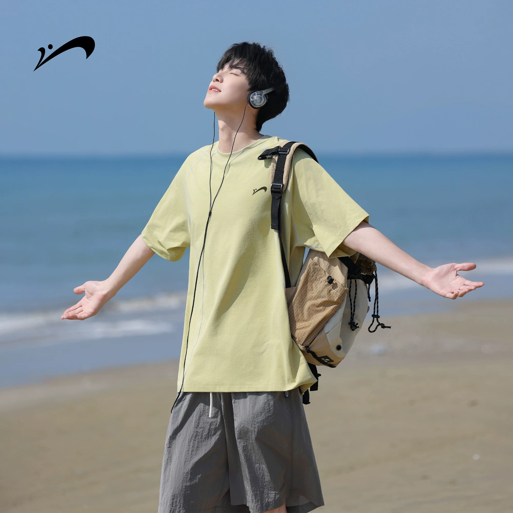 贵人鸟 Breathable summer silk sports quick dry short sleeve T-shirt for leisure, sun protection, oversize