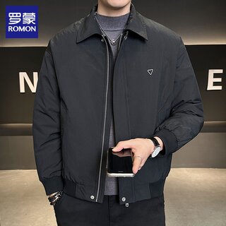 罗蒙黑色羽绒服男士冬季新款加厚保暖上衣商务休闲翻领夹克外套男