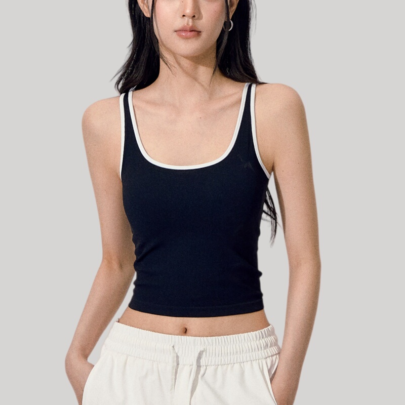 Contrast Color Yoga Fitness Vest for Women, Summer Ribbed Ice-Feel Lycra with Chest Pads, Suitable for Sports, Outerwear or Inner Wear, Camisole Style
